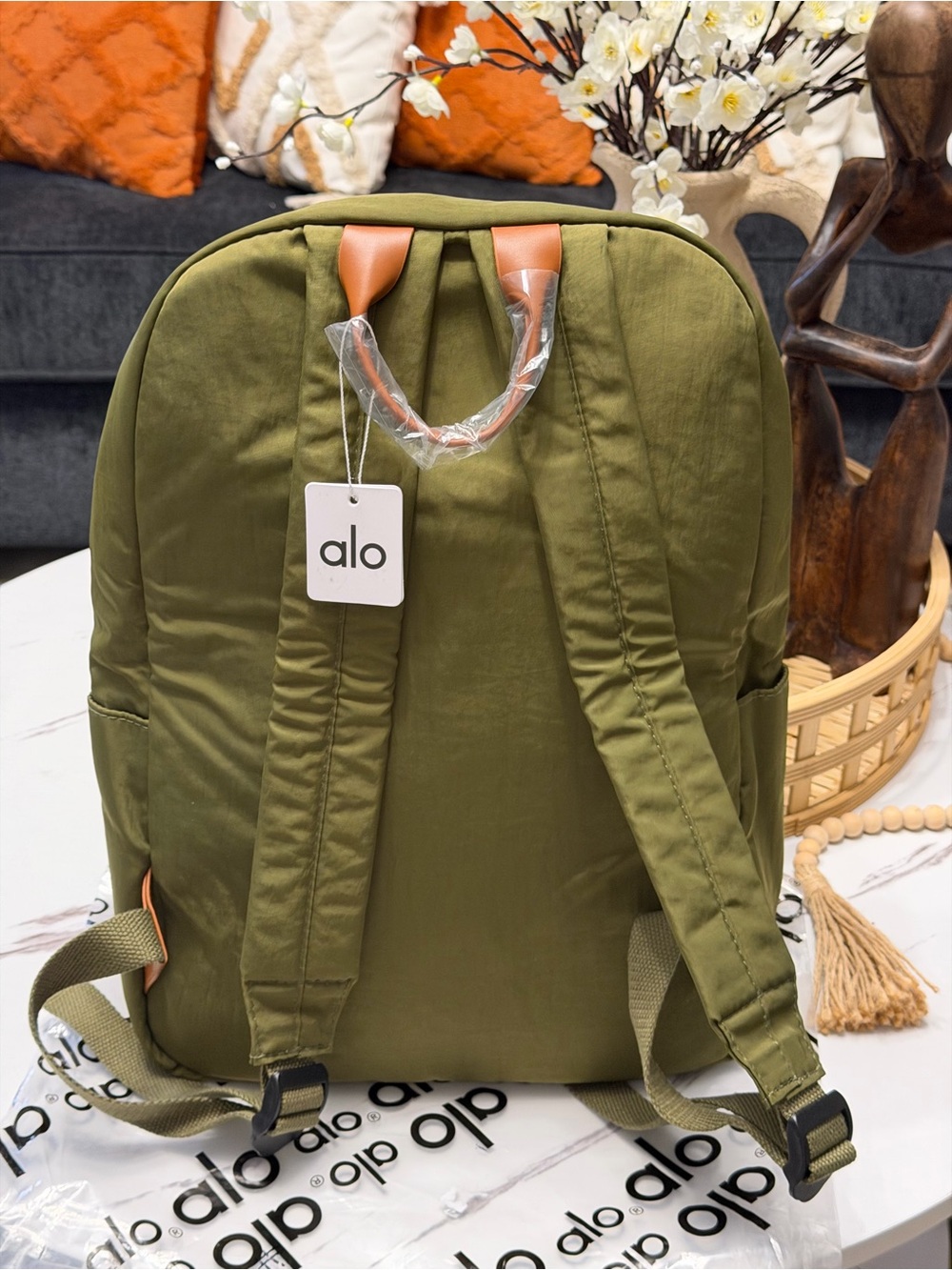 ALO Yoga Olive Green Backpack with Tan Pocket Accent - Picture 10 of 13